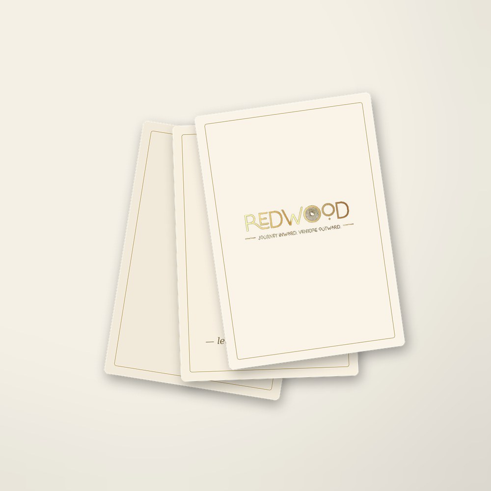Intention Cards — stack of cream cards with gold REDWOOD wordmark